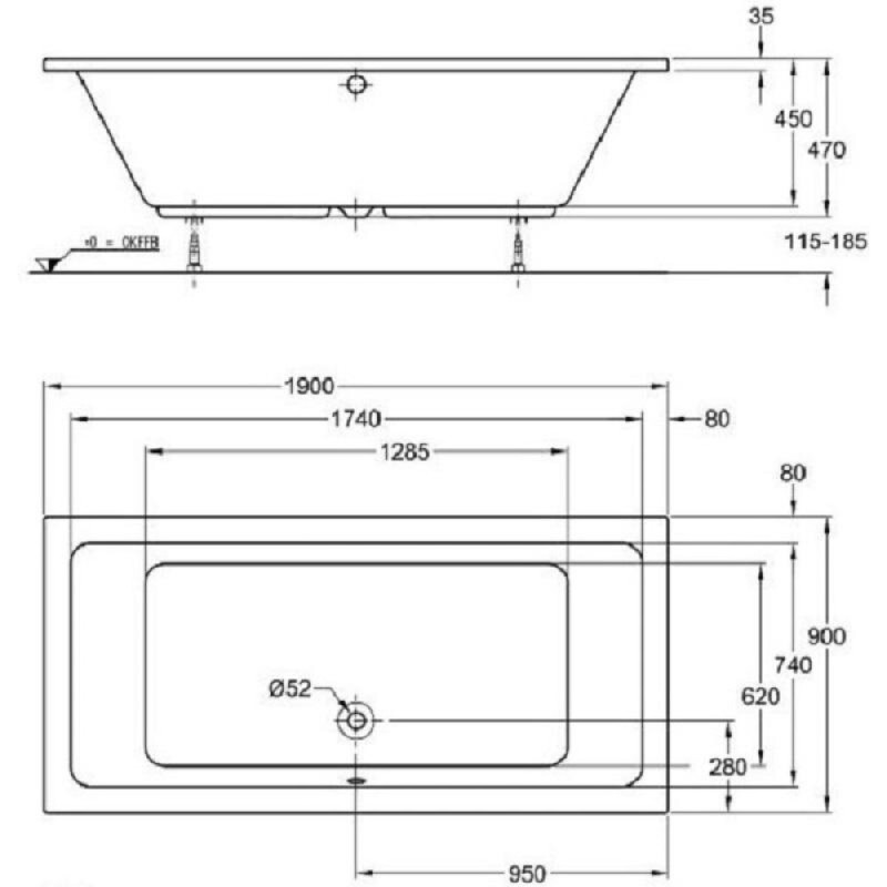 Ванна акриловая Geberit Tawa 650490000, 190 х 90 см, белая