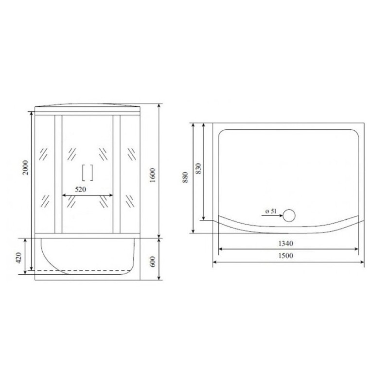 Душевая кабина Timo Standart Т-6650B Black 150 x 88 см, с крышей, черный