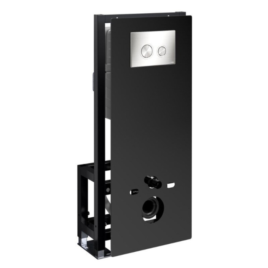 Инсталляция для унитаза WasserKraft Glan 66TLT.010.ME.BL.BN01, декоративная стеклянная панель черная, механическая кнопка смыва никель