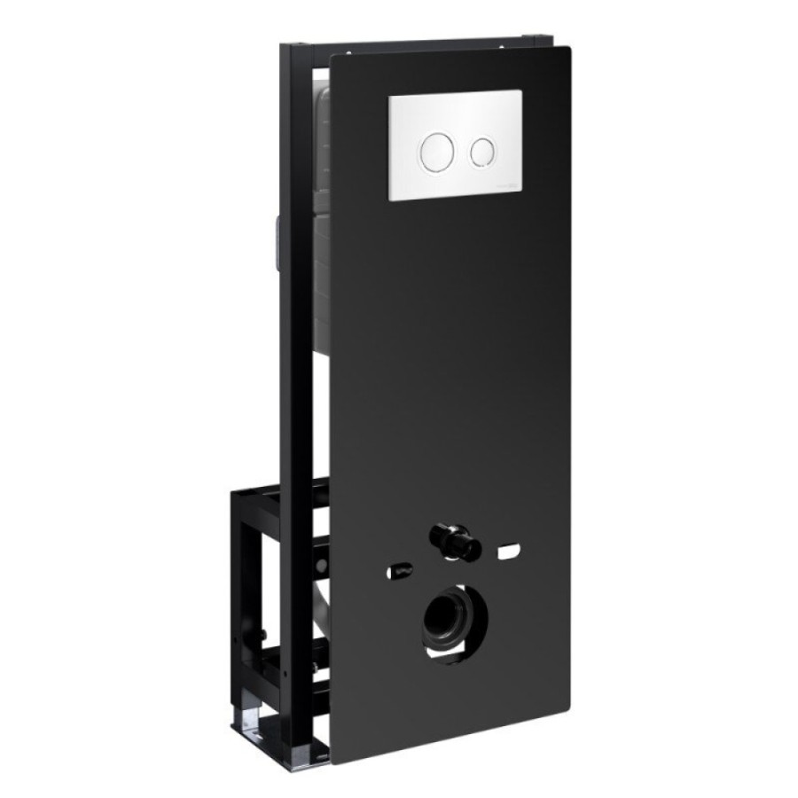Инсталляция для унитаза WasserKraft Glan 66TLT.010.ME.BL.WH01, декоративная стеклянная панель черная, механическая кнопка смыва белая, ободки хром