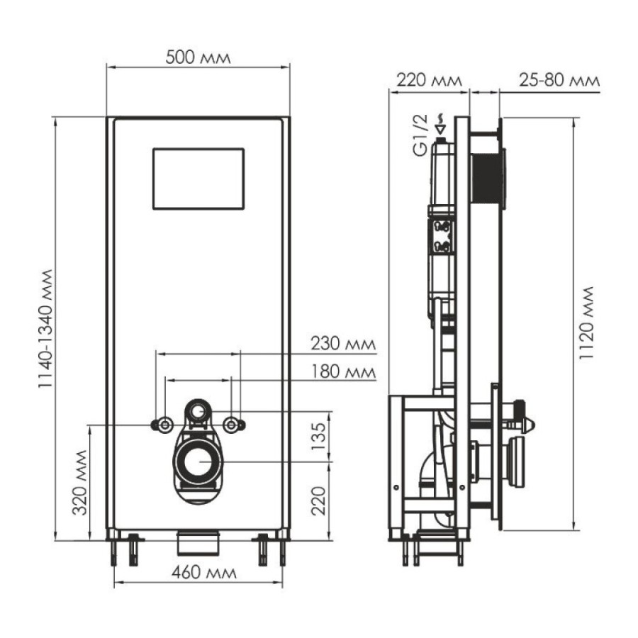 Инсталляция для унитаза WasserKraft Glan 66TLT.010.ME.BL.MG01, декоративная стеклянная панель черная, механическая кнопка смыва золото матовое