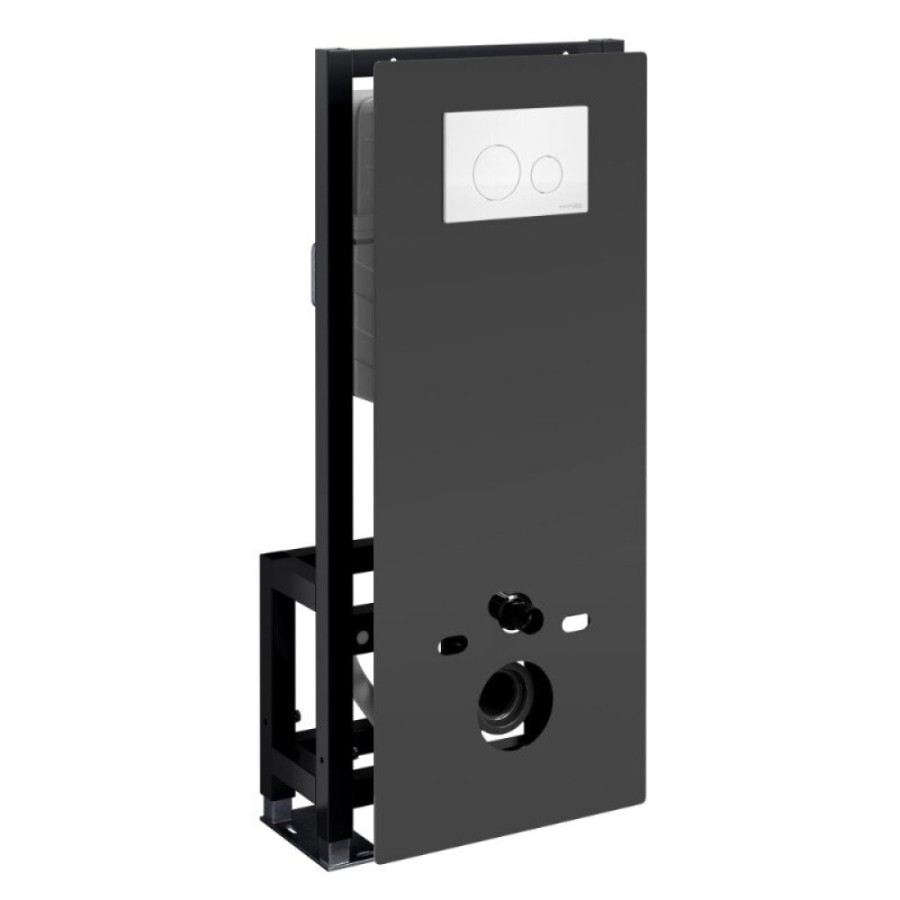 Инсталляция для унитаза WasserKraft Glan 66TLT.010.ME.BL.WH02, декоративная стеклянная панель черная, механическая кнопка смыва белая
