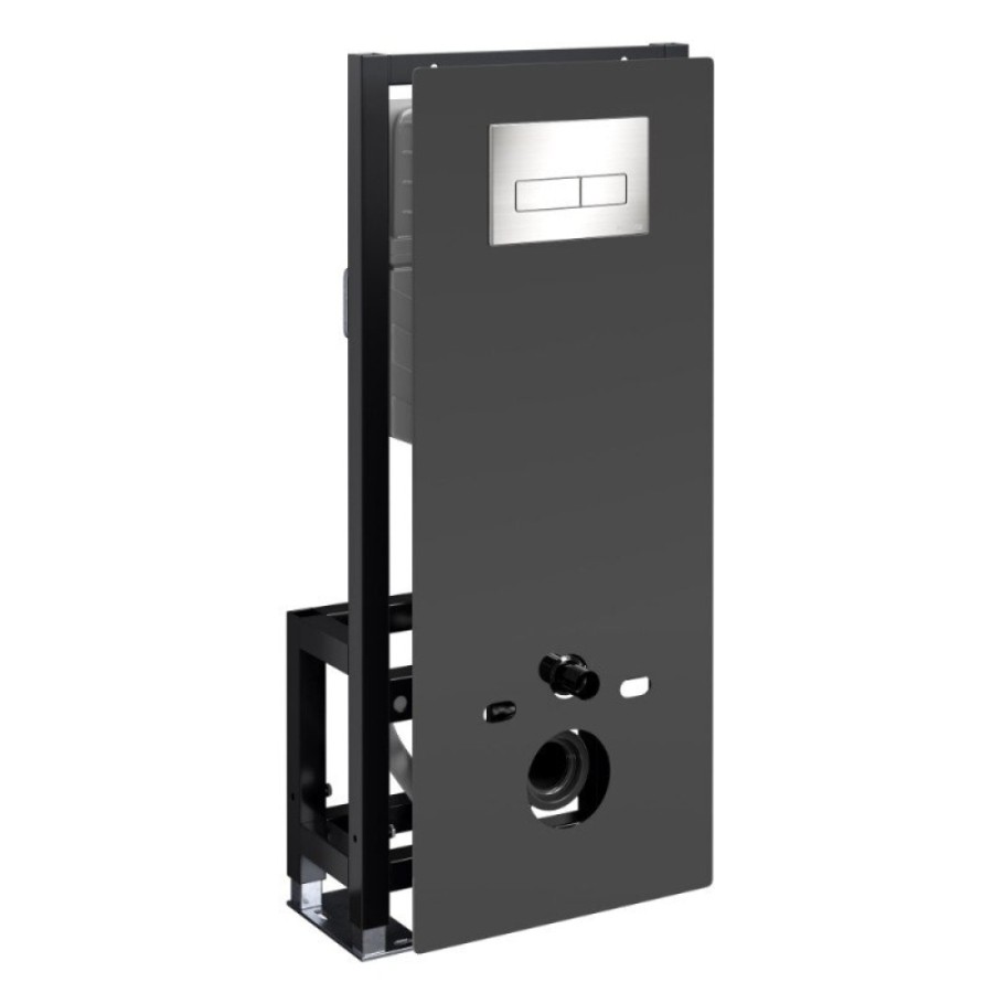 Инсталляция для унитаза WasserKraft Glan 66TLT.010.ME.BL.BN03, декоративная стеклянная панель черная, механическая кнопка смыва никель