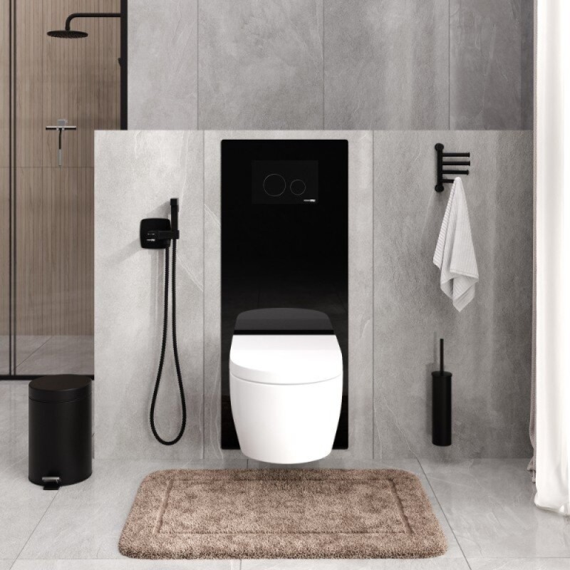 Инсталляция для унитаза WasserKraft Glan 66TLT.010.ME.BL.MB03, декоративная стеклянная панель черная, механическая кнопка смыва черная матовая