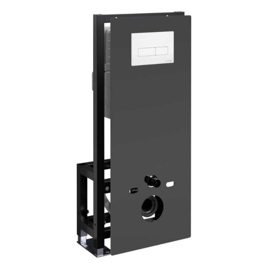 Инсталляция для унитаза WasserKraft Glan 66TLT.010.ME.BL.WH03, декоративная стеклянная панель черная, механическая кнопка смыва белая