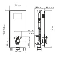 Инсталляция для унитаза WasserKraft Glan 66TLT.010.ME.BL.MG03, декоративная стеклянная панель черная, механическая кнопка смыва золото матовое