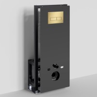 Инсталляция для унитаза WasserKraft Glan 66TLT.010.ME.BL.MG03, декоративная стеклянная панель черная, механическая кнопка смыва золото матовое