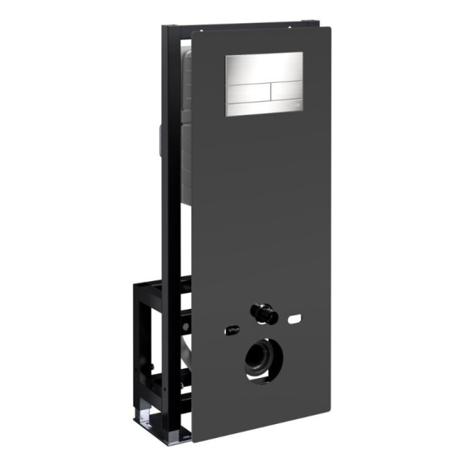 Инсталляция для унитаза WasserKraft Glan 66TLT.010.ME.BL.BN04, декоративная стеклянная панель черная, механическая кнопка смыва никель