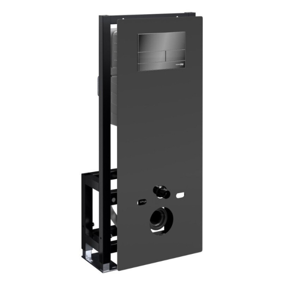Инсталляция для унитаза WasserKraft Glan 66TLT.010.ME.BL.PB04, декоративная стеклянная панель черная, механическая кнопка смыва черная