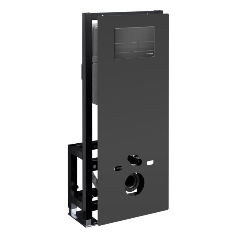 Инсталляция для унитаза WasserKraft Glan 66TLT.010.ME.BL.MB04, декоративная стеклянная панель черная, механическая кнопка смыва черная матовая