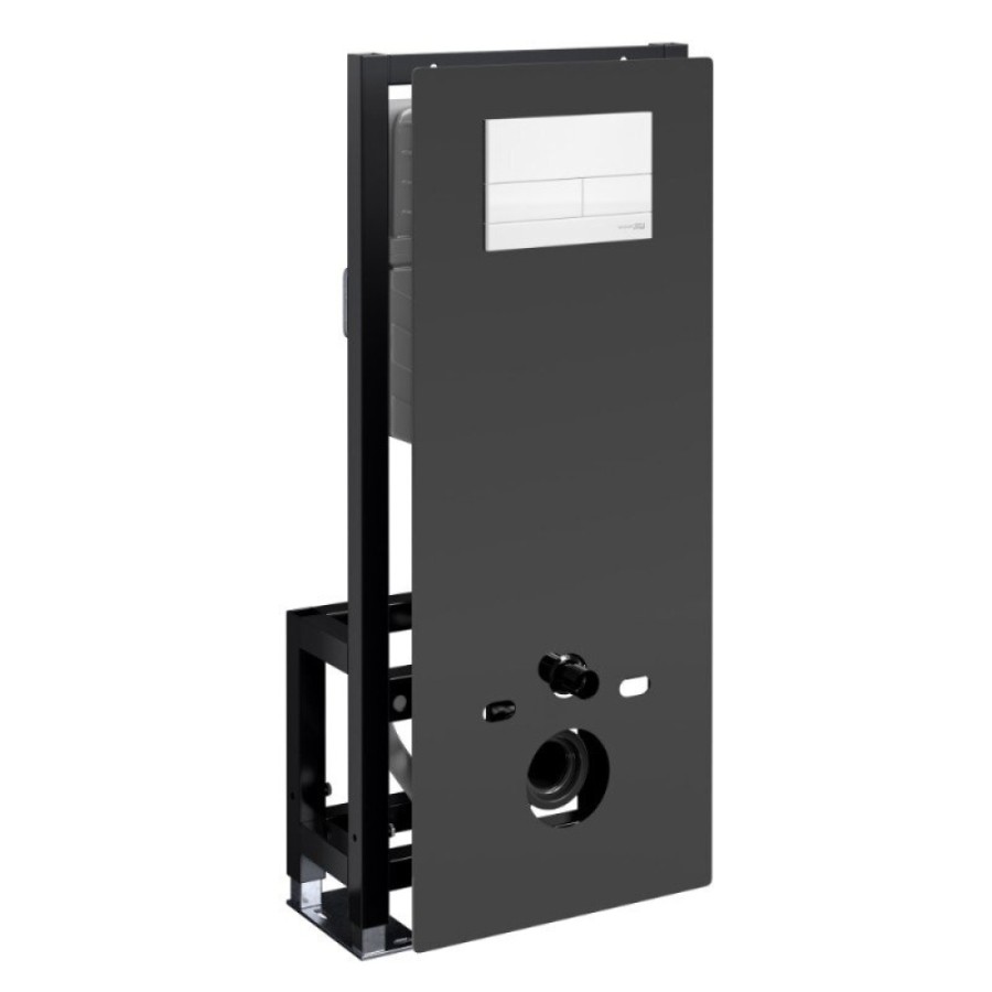 Инсталляция для унитаза WasserKraft Glan 66TLT.010.ME.BL.WM04, декоративная стеклянная панель черная, механическая кнопка смыва белая матовая