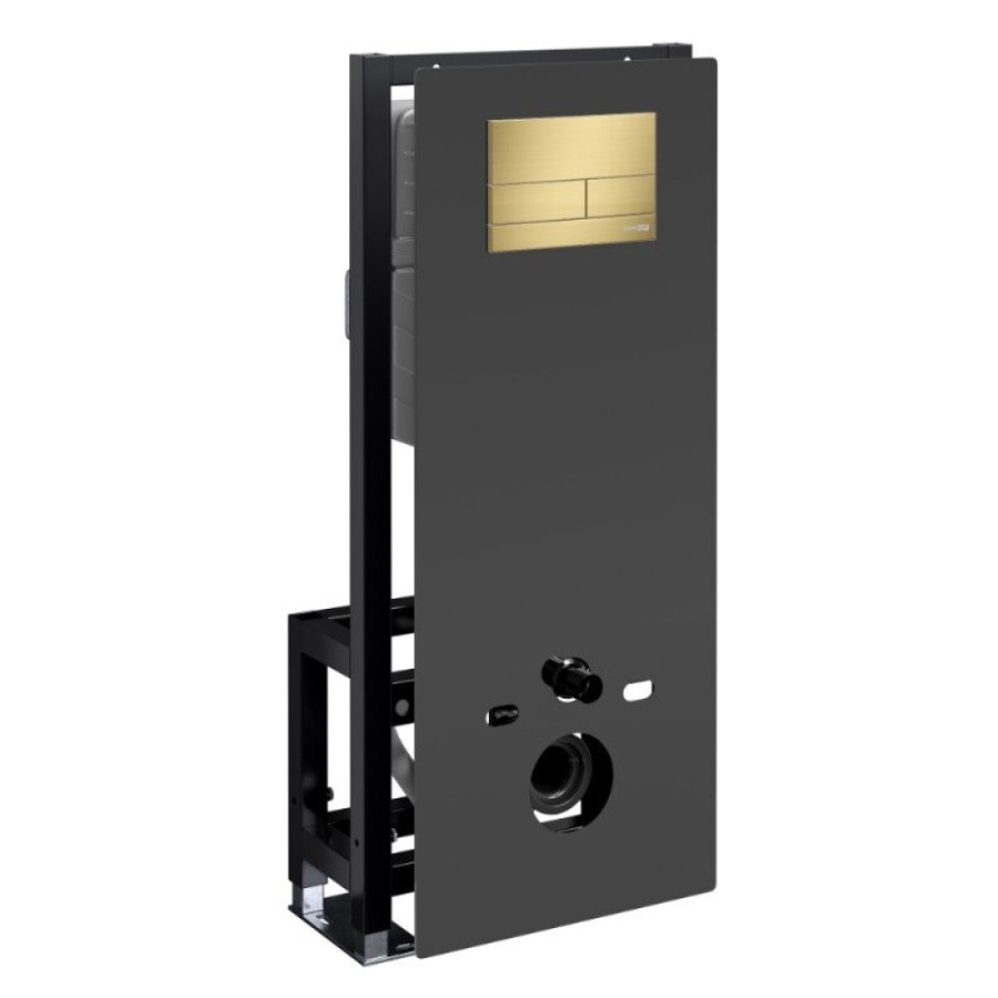 Инсталляция для унитаза WasserKraft Glan 66TLT.010.ME.BL.MG04, декоративная стеклянная панель черная, механическая кнопка смыва золото матовое