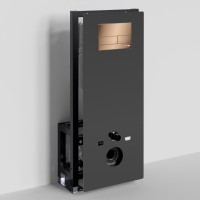 Инсталляция для унитаза WasserKraft Glan 66TLT.010.ME.BL.RG04, декоративная стеклянная панель черная, механическая кнопка смыва золото розовое