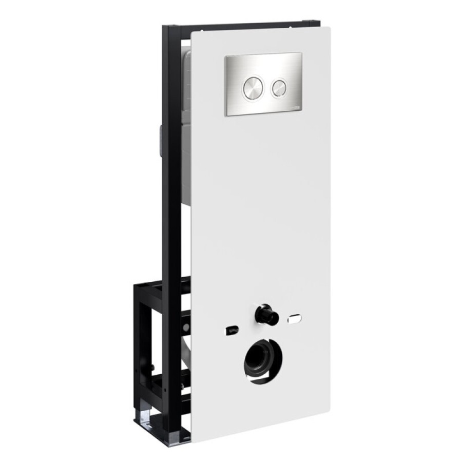 Инсталляция для унитаза WasserKraft Glan 66TLT.010.ME.WH.BN01, декоративная стеклянная панель белая, механическая кнопка смыва никель