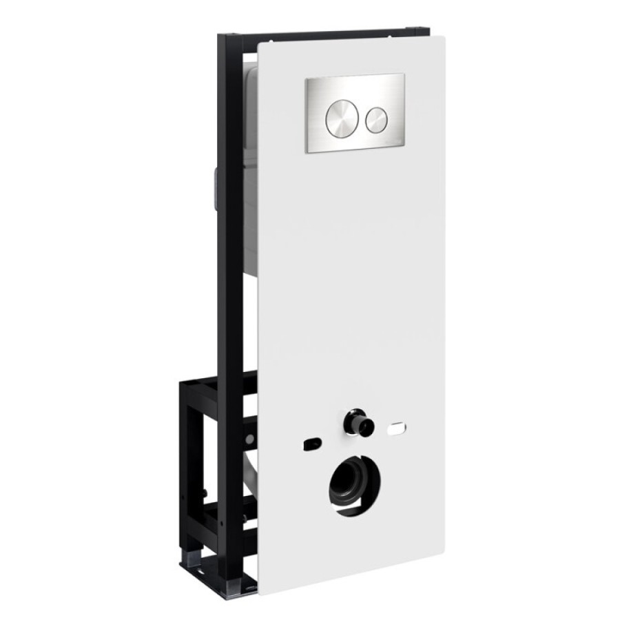 Инсталляция для унитаза WasserKraft Glan 66TLT.010.ME.WH.BN02, декоративная стеклянная панель белая, механическая кнопка смыва никель