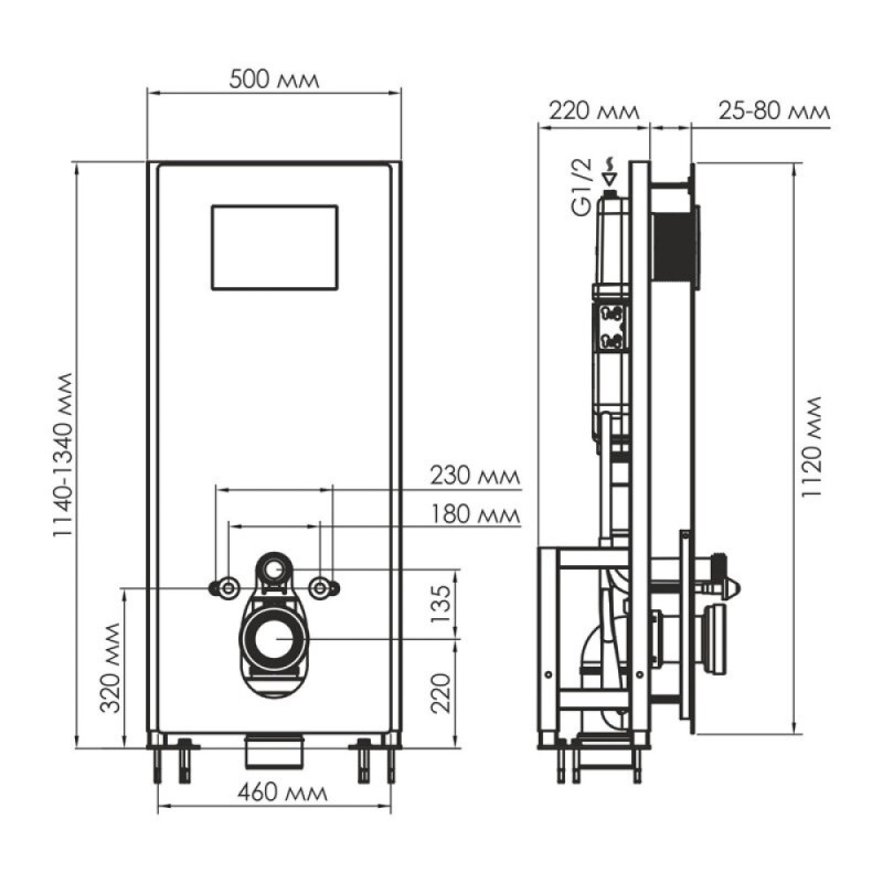 Инсталляция для унитаза WasserKraft Glan 66TLT.010.ME.WH.BN02, декоративная стеклянная панель белая, механическая кнопка смыва никель