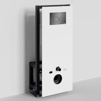 Инсталляция для унитаза WasserKraft Glan 66TLT.010.ME.WH.PB02, декоративная стеклянная панель белая, механическая кнопка смыва черная