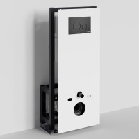 Инсталляция для унитаза WasserKraft Glan 66TLT.010.ME.WH.MB02, декоративная стеклянная панель белая, механическая кнопка смыва черная матовая