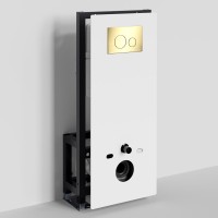 Инсталляция для унитаза WasserKraft Glan 66TLT.010.ME.WH.PG02, декоративная стеклянная панель белая, механическая кнопка смыва золото глянцевое