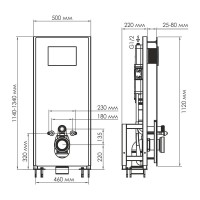 Инсталляция для унитаза WasserKraft Glan 66TLT.010.ME.WH.MG02, декоративная стеклянная панель белая, механическая кнопка смыва золото матовое