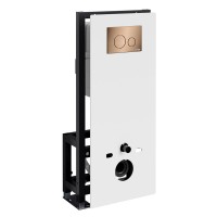 Инсталляция для унитаза WasserKraft Glan 66TLT.010.ME.WH.RG02, декоративная стеклянная панель белая, механическая кнопка смыва золото розовое