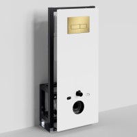 Инсталляция для унитаза WasserKraft Glan 66TLT.010.ME.WH.MG03, декоративная стеклянная панель белая, механическая кнопка смыва золото матовое
