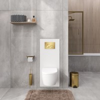 Инсталляция для унитаза WasserKraft Glan 66TLT.010.ME.WH.MG03, декоративная стеклянная панель белая, механическая кнопка смыва золото матовое