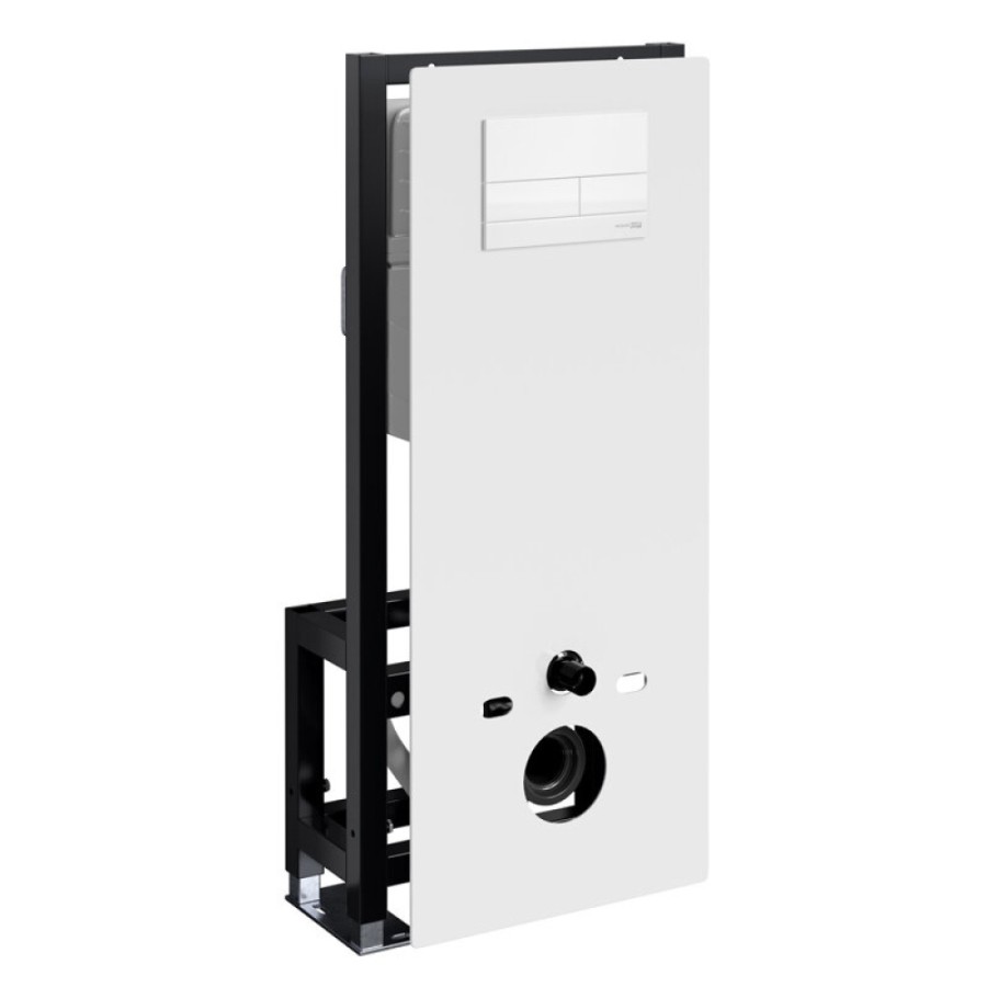 Инсталляция для унитаза WasserKraft Glan 66TLT.010.ME.WH.WH04, декоративная стеклянная панель белая, механическая кнопка смыва белая