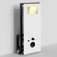 Инсталляция для унитаза WasserKraft Glan 66TLT.010.ME.WH.PG04, декоративная стеклянная панель белая, механическая кнопка смыва золото глянцевое