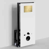 Инсталляция для унитаза WasserKraft Glan 66TLT.010.ME.WH.MG04, декоративная стеклянная панель белая, механическая кнопка смыва золото матовое