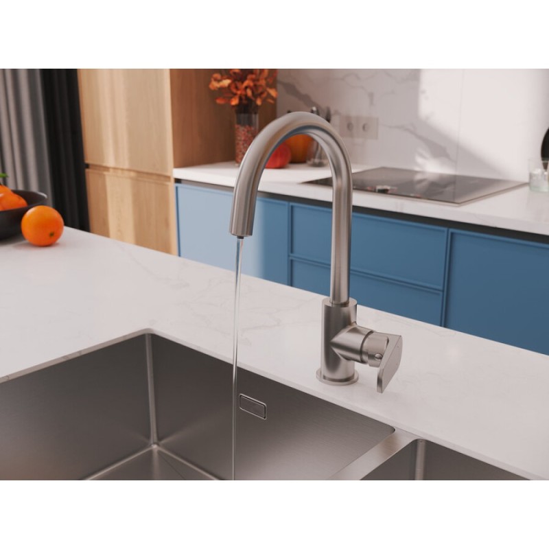 Смеситель Cersanit Moduo 68222, для кухонной мойки, с подключением к фильтру, PVD-сатин