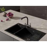 Смеситель Cersanit Crea 68223, для кухонной мойки, с подключением к фильтру, черный матовый