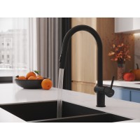 Смеситель Cersanit Brasko 68225, для кухонной мойки, с выдвижным изливом, черный матовый