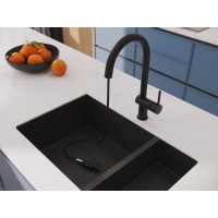 Смеситель Cersanit Brasko 68225, для кухонной мойки, с выдвижным изливом, черный матовый