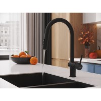 Смеситель Cersanit Brasko 68225, для кухонной мойки, с выдвижным изливом, черный матовый