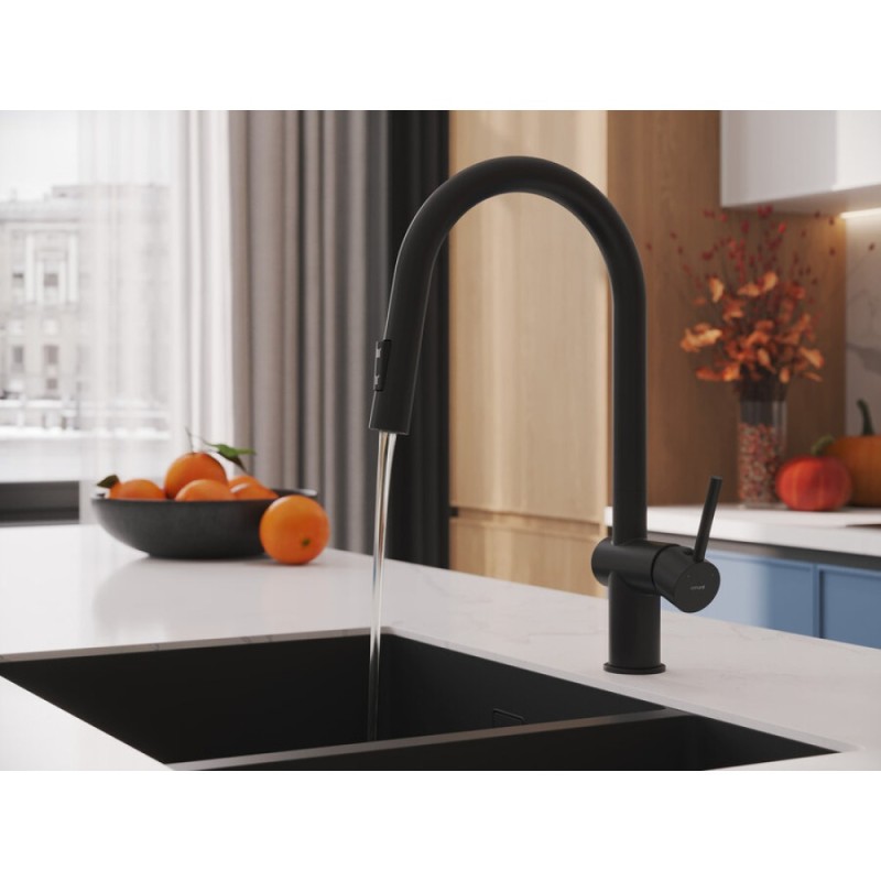 Смеситель Cersanit Brasko 68225, для кухонной мойки, с выдвижным изливом, черный матовый