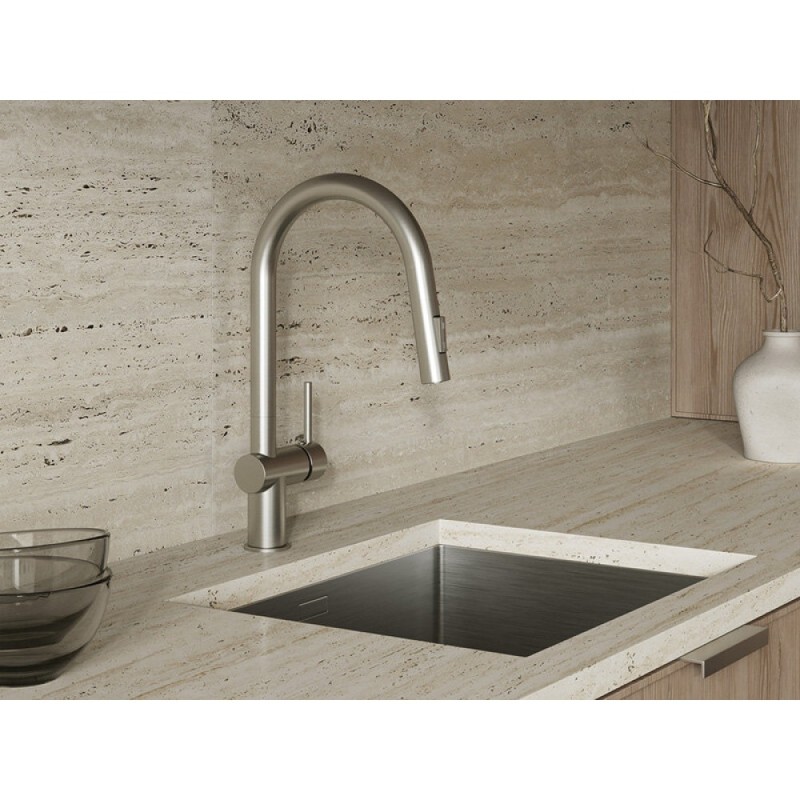 Смеситель для кухонной мойки Cersanit Brasko 68226, с выдвижным изливом, PVD покрытие, сатин