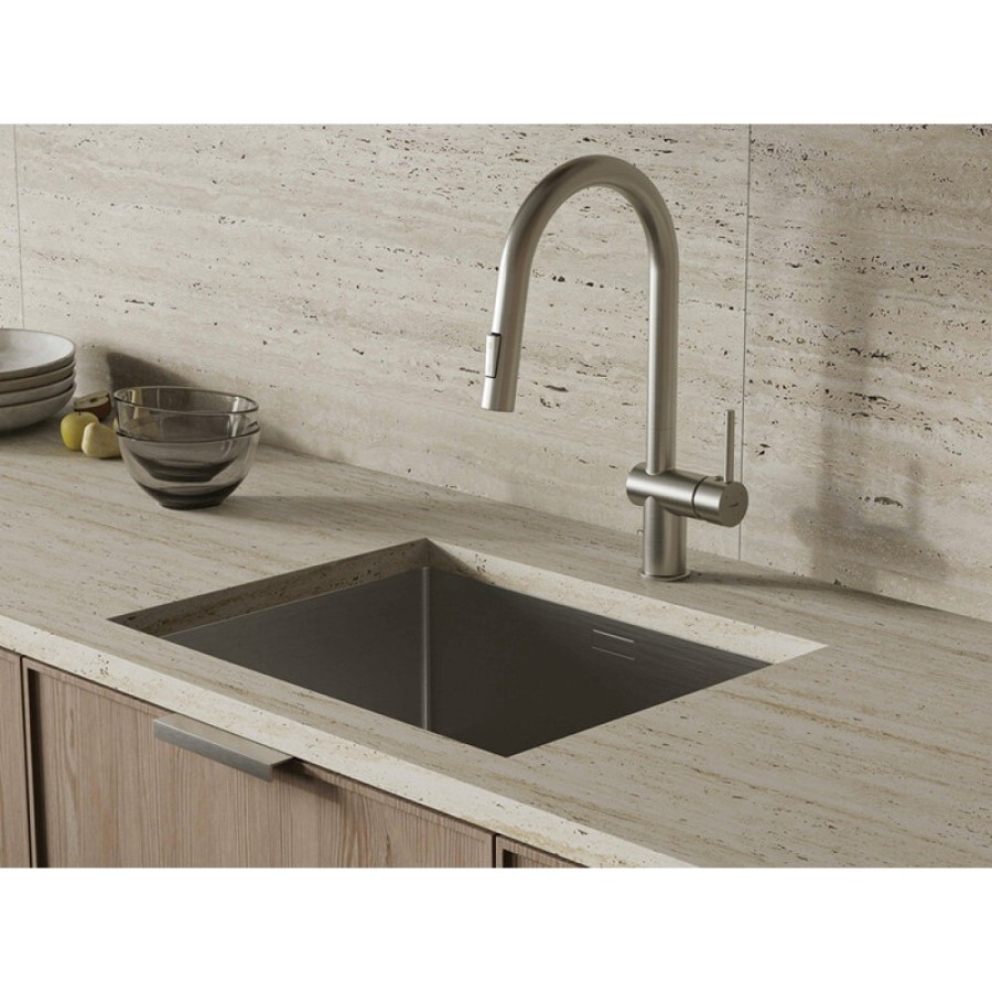 Смеситель для кухонной мойки Cersanit Brasko 68226, с выдвижным изливом, PVD покрытие, сатин