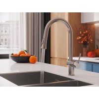 Смеситель Cersanit Melar 68229, для кухонной мойки, с выдвижным изливом, PVD-сатин