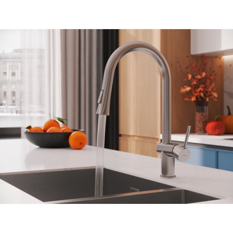 Смеситель Cersanit Melar 68229, для кухонной мойки, с выдвижным изливом, PVD-сатин