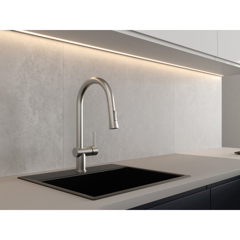 Смеситель Cersanit Melar 68229, для кухонной мойки, с выдвижным изливом, PVD-сатин