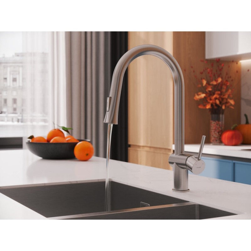 Смеситель Cersanit Melar 68229, для кухонной мойки, с выдвижным изливом, PVD-сатин