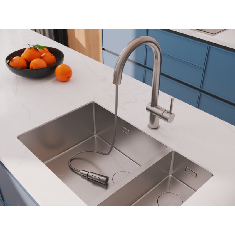 Смеситель Cersanit Melar 68229, для кухонной мойки, с выдвижным изливом, PVD-сатин