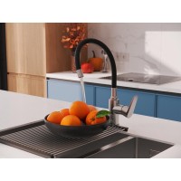 Смеситель для кухонной мойки Cersanit Moduo 68231, с гибким изливом, цвет сатин/черный