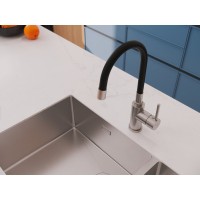 Смеситель Cersanit Melar 68235, для кухонной мойки, сатин/черный