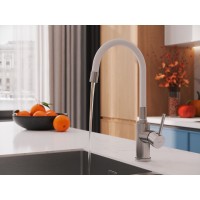 Смеситель Cersanit Melar 68236, для кухонной мойки, сатин/белый