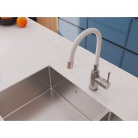 Смеситель Cersanit Melar 68236, для кухонной мойки, сатин/белый