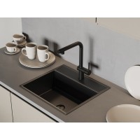 Смеситель Cersanit Flavis 68237, для кухонной мойки, с выдвижным изливом, черный матовый