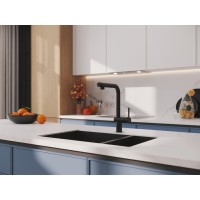 Смеситель Cersanit Flavis 68237, для кухонной мойки, с выдвижным изливом, черный матовый