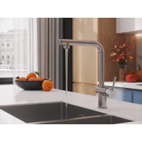 Смеситель для кухонной мойки Cersanit Flavis 68238, с выдвижным изливом, сатин